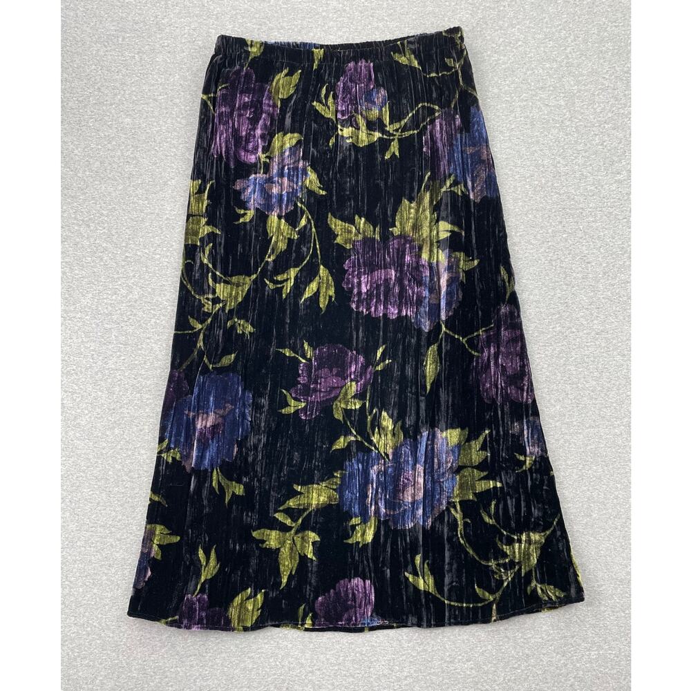 Coldwater Creek Crushed Velvet Maxi Skirt PL Dark Floral Whimsigoth Black Purple